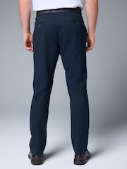 Navy Blue Soft Touch Belted Textured Stretch Chinos Trousers - Image 3 of 9