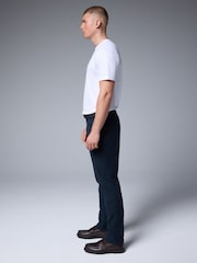 Navy Blue Soft Touch Belted Textured Stretch Chinos Trousers - Image 4 of 9