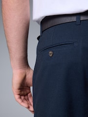 Navy Blue Soft Touch Belted Textured Stretch Chinos Trousers - Image 6 of 9