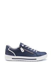 Hotter Navy Wide Fit Leo Lace-Up/Side Zip Trainers - Image 1 of 4