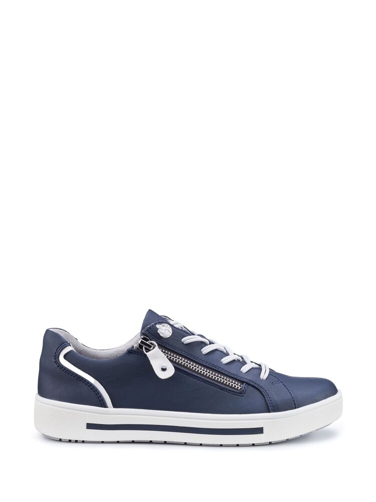 Hotter Navy Wide Fit Leo Lace-Up/Side Zip Trainers - Image 1 of 4