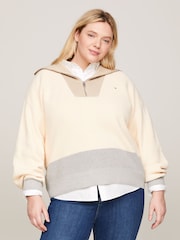 Tommy Hilfiger Cream Curve Half Zip Sweater - Image 1 of 5