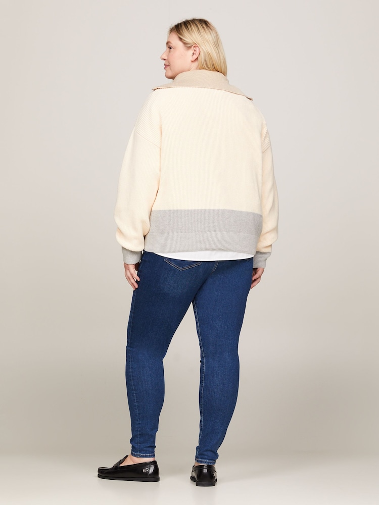 Tommy Hilfiger Cream Curve Half Zip Sweater - Image 2 of 5