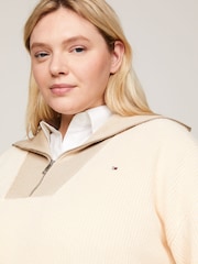 Tommy Hilfiger Cream Curve Half Zip Sweater - Image 3 of 5