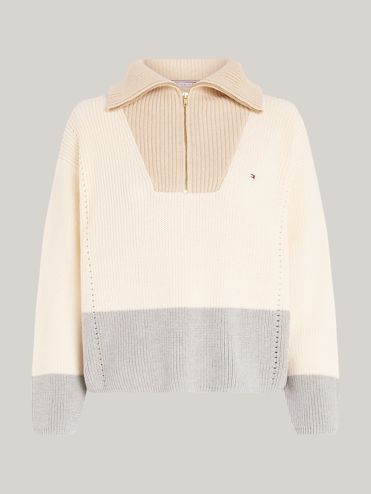 Tommy Hilfiger Cream Curve Half Zip Sweater - Image 5 of 5