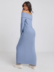 Simply Be Blue Bardot Cosy Rib Maxi Dress - Image 2 of 4