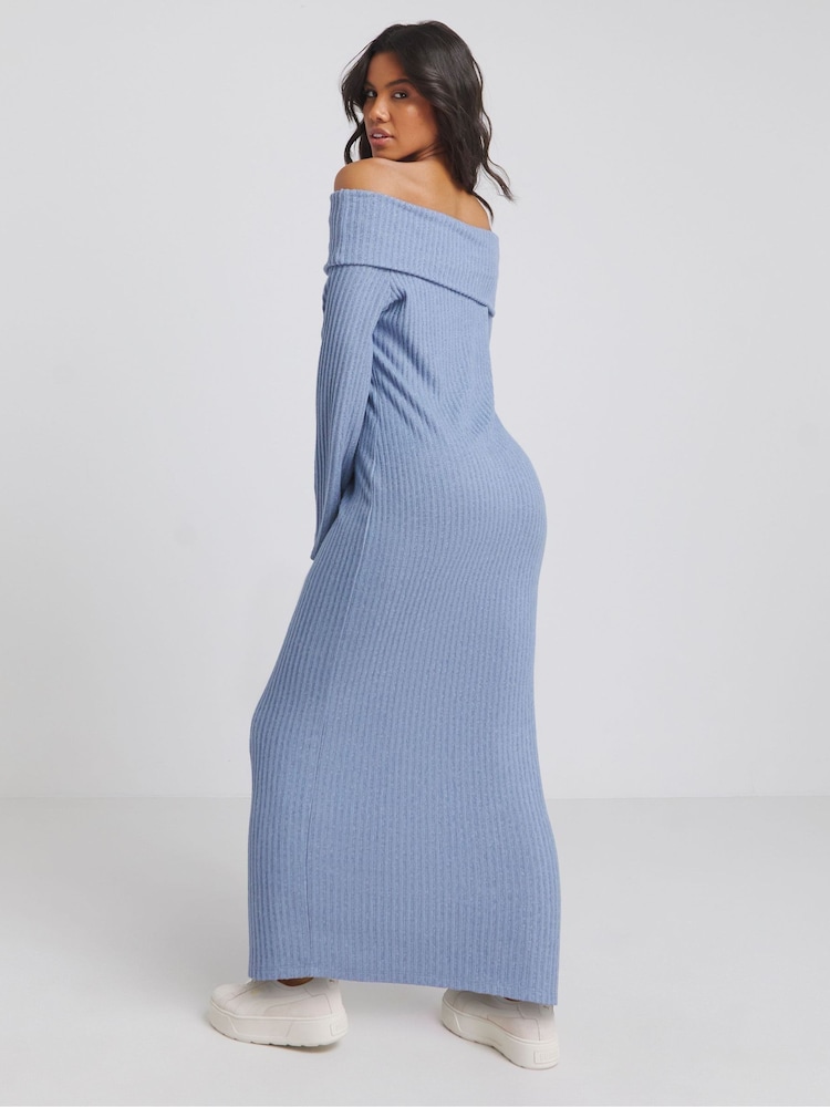 Simply Be Blue Bardot Cosy Rib Maxi Dress - Image 2 of 4