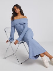 Simply Be Blue Bardot Cosy Rib Maxi Dress - Image 3 of 4