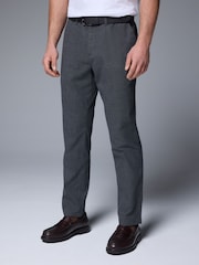 Grey Soft Touch Belted Textured Stretch Chinos Trousers - Image 1 of 10