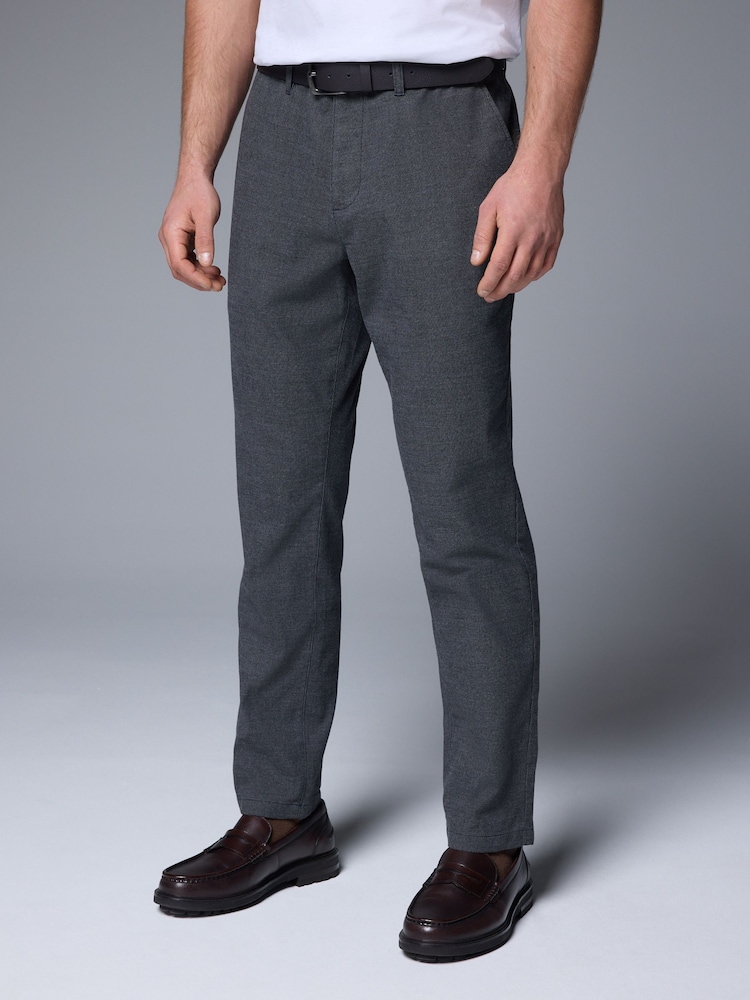 Grey Soft Touch Belted Textured Stretch Chinos Trousers - Image 1 of 10