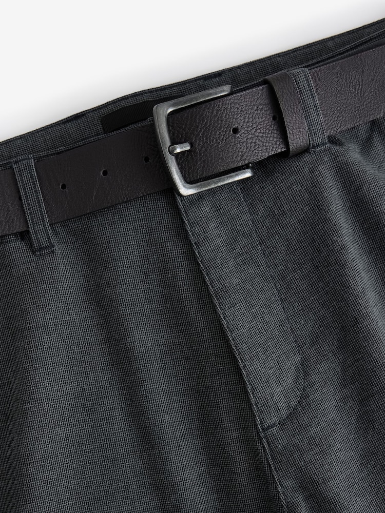 Grey Soft Touch Belted Textured Stretch Chinos Trousers - Image 10 of 10
