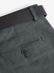 Grey Soft Touch Belted Textured Stretch Chinos Trousers - Image 9 of 10