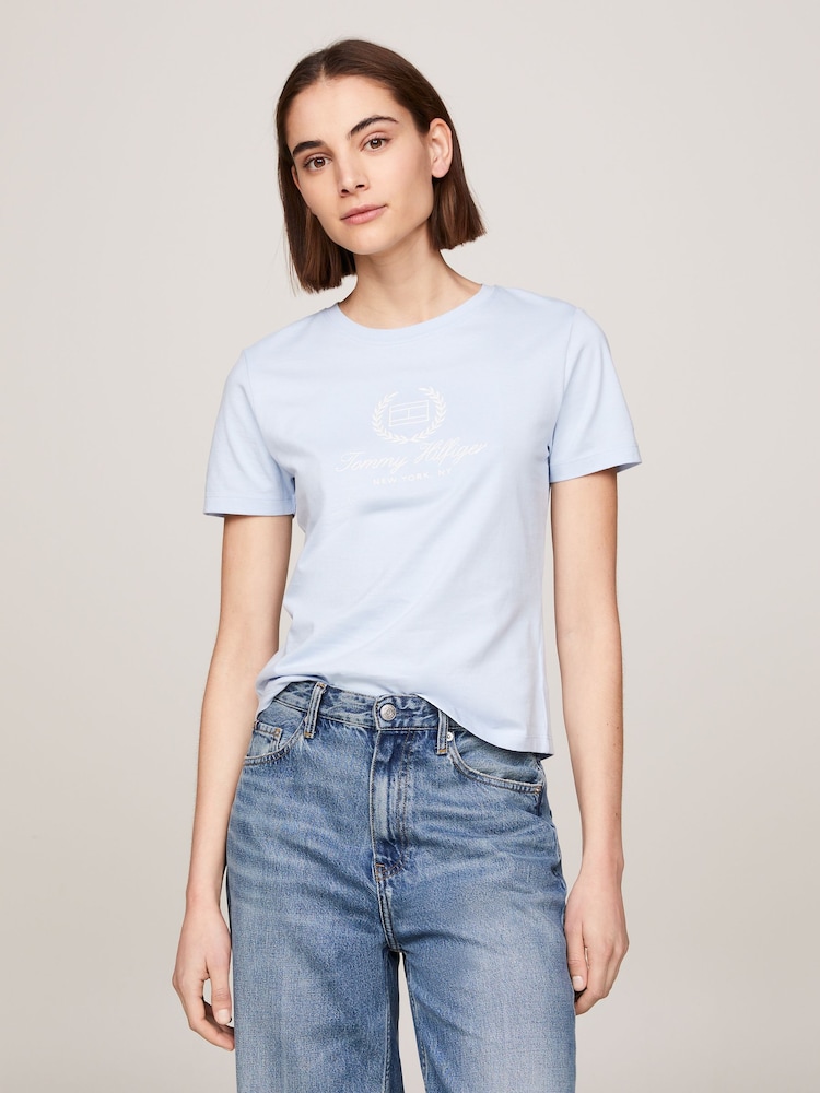 Tommy Hilfiger Blue 100% Cotton Crest Logo T-Shirt - Image 1 of 5