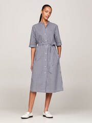 Tommy Hilfiger Blue Gingham Midi Shirt Dress - Image 1 of 4