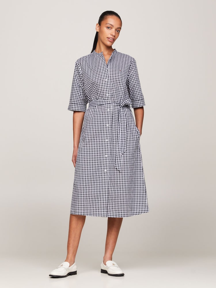 Tommy Hilfiger Blue Gingham Midi Shirt Dress - Image 1 of 4
