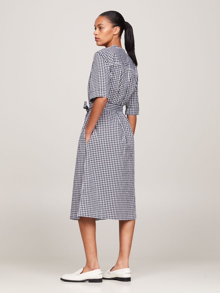 Tommy Hilfiger Blue Gingham Midi Shirt Dress - Image 2 of 4