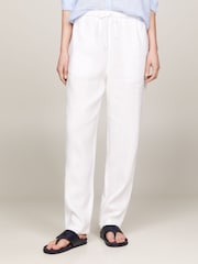 Tommy Hilfiger White Casual Linen Taper Joggers - Image 1 of 5