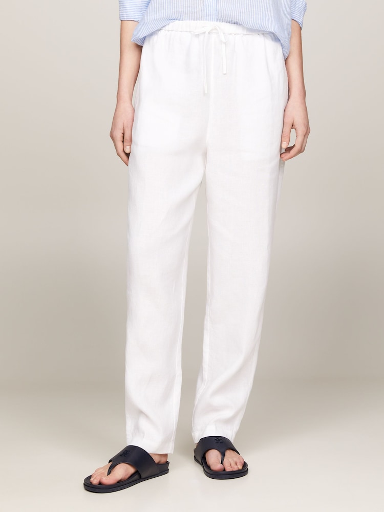Tommy Hilfiger White Casual Linen Taper Joggers - Image 1 of 5