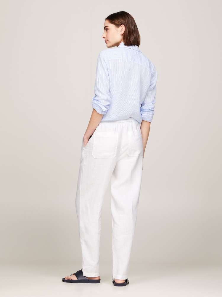 Tommy Hilfiger White Casual Linen Taper Joggers - Image 2 of 5