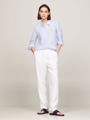 Tommy Hilfiger White Casual Linen Taper Joggers - Image 4 of 5