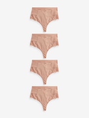 Nude High Waist Thong Tummy Control Shaping Lace Back Bikinis 4 Pack - Image 1 of 6
