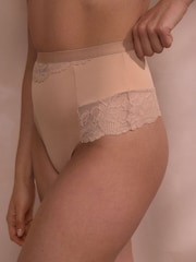 Nude High Waist Thong Tummy Control Shaping Lace Back Bikinis 4 Pack - Image 5 of 6