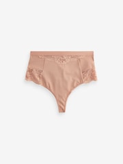 Nude High Waist Thong Tummy Control Shaping Lace Back Bikinis 4 Pack - Image 6 of 6