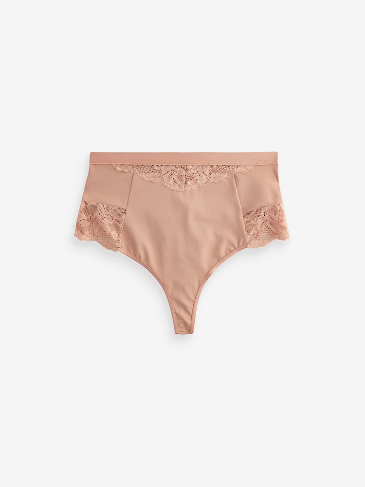 Nude High Waist Thong Tummy Control Shaping Lace Back Bikinis 4 Pack - Image 6 of 6