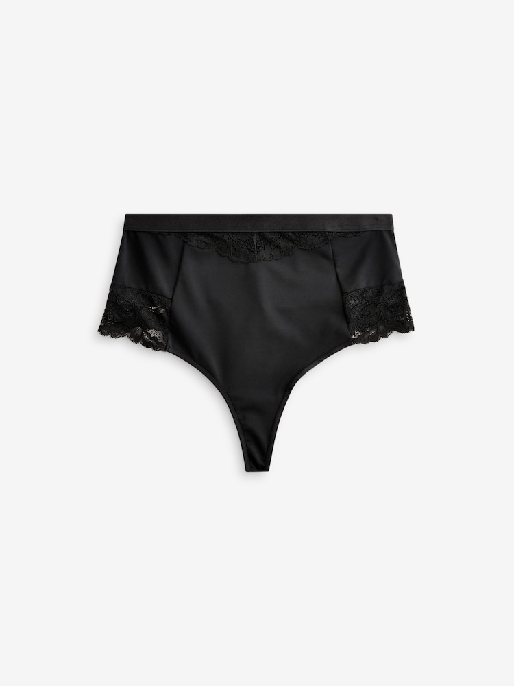 Black High Waist Thong Tummy Control Shaping Lace Back Bikinis 4 Pack - Image 2 of 2