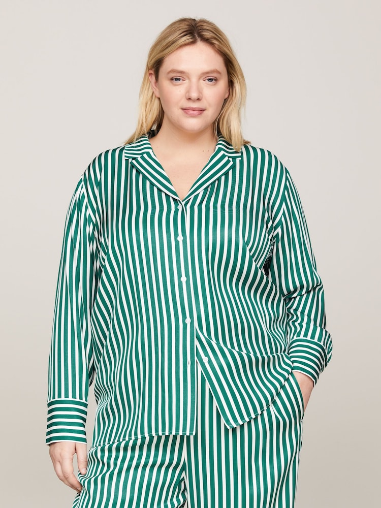 Tommy Hilfiger Green Curve Pj Striped Shirt - Image 1 of 5