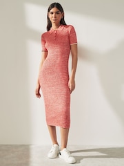 Tommy Hilfiger Red Marle Light Rib Polo Midi Dress - Image 1 of 5