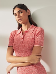 Tommy Hilfiger Red Marle Light Rib Polo Midi Dress - Image 4 of 5