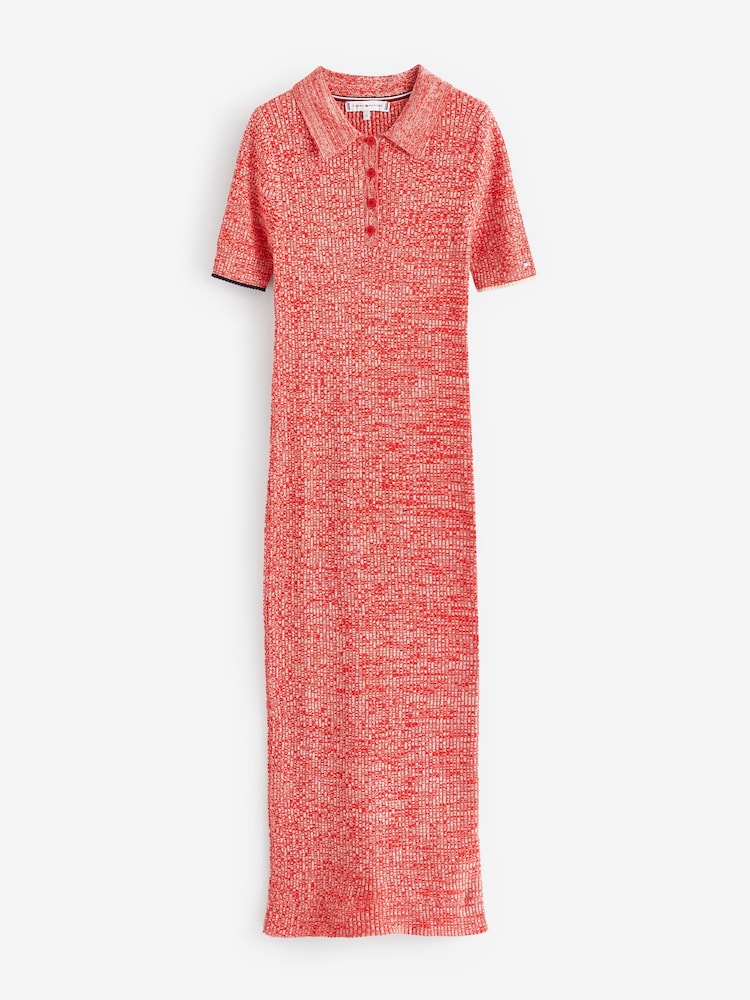 Tommy Hilfiger Red Marle Light Rib Polo Midi Dress - Image 5 of 5