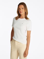 Tommy Hilfiger Cream Slim Crew Neck Short Sleeve 100% Cotton T-Shirt - Image 1 of 6