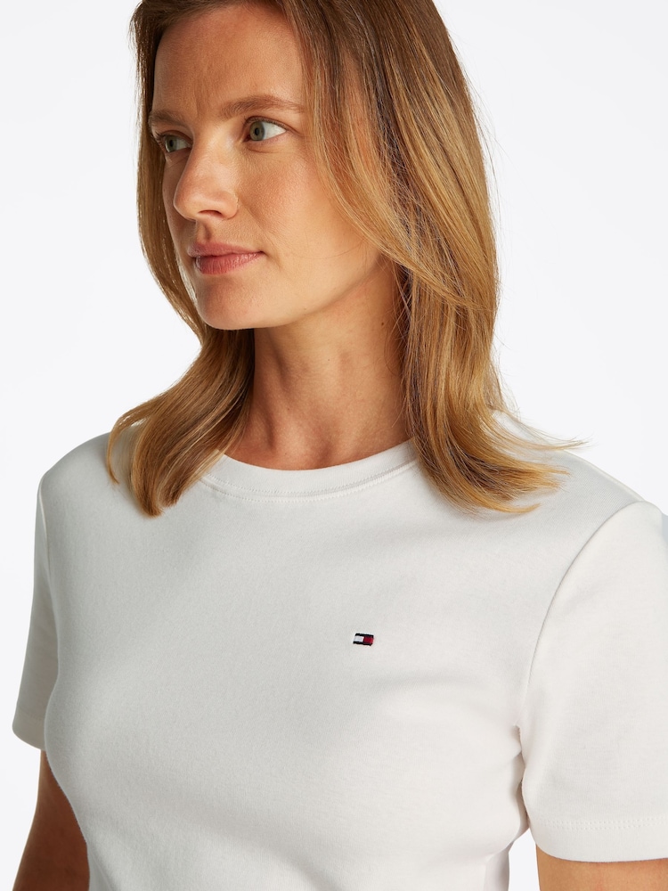 Tommy Hilfiger Cream Slim Crew Neck Short Sleeve 100% Cotton T-Shirt - Image 4 of 6
