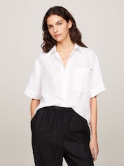 Tommy Hilfiger White Short Sleeve 100% Linen Shirt - Image 1 of 6