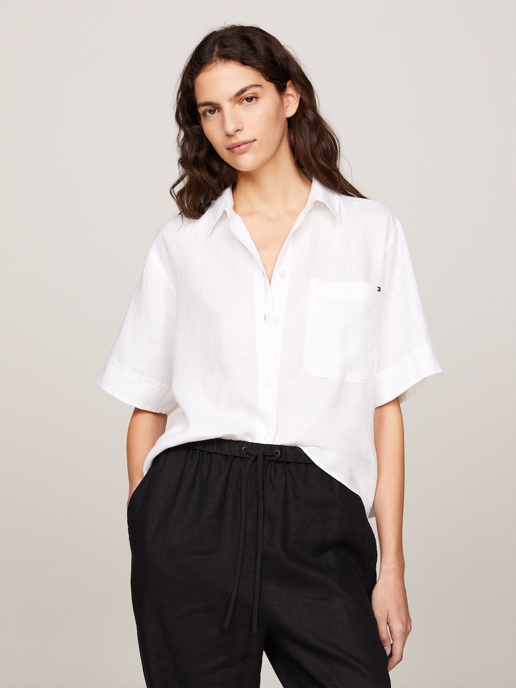 Tommy Hilfiger White Short Sleeve 100% Linen Shirt - Image 1 of 6