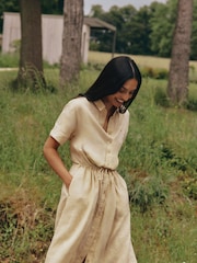 Tommy Hilfiger Brown 100% Linen Midi Shirt Dress - Image 1 of 10