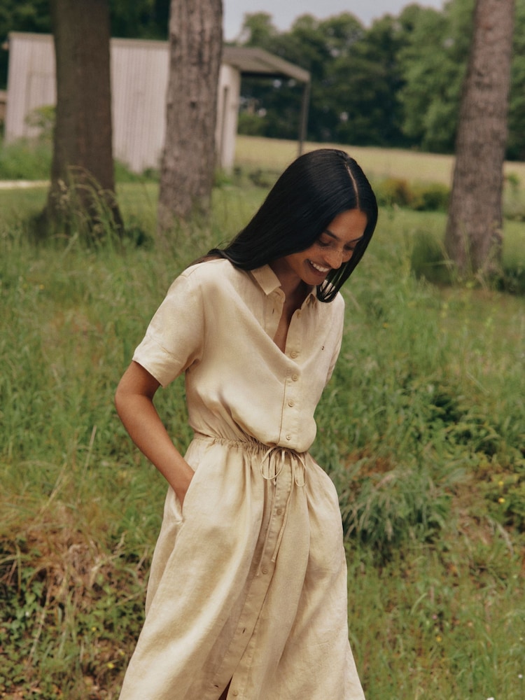 Tommy Hilfiger Brown 100% Linen Midi Shirt Dress - Image 1 of 10