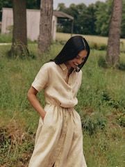 Tommy Hilfiger Brown 100% Linen Midi Shirt Dress - Image 5 of 10
