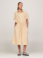 Tommy Hilfiger Brown 100% Linen Midi Shirt Dress - Image 6 of 10