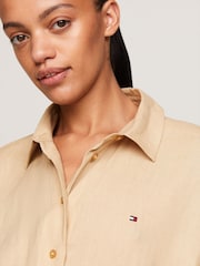 Tommy Hilfiger Brown 100% Linen Midi Shirt Dress - Image 9 of 10