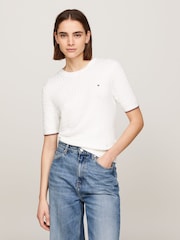 Tommy Hilfiger Cream Cable Short Sleeve Sweater - Image 1 of 5