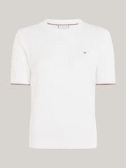 Tommy Hilfiger Cream Cable Short Sleeve Sweater - Image 5 of 5