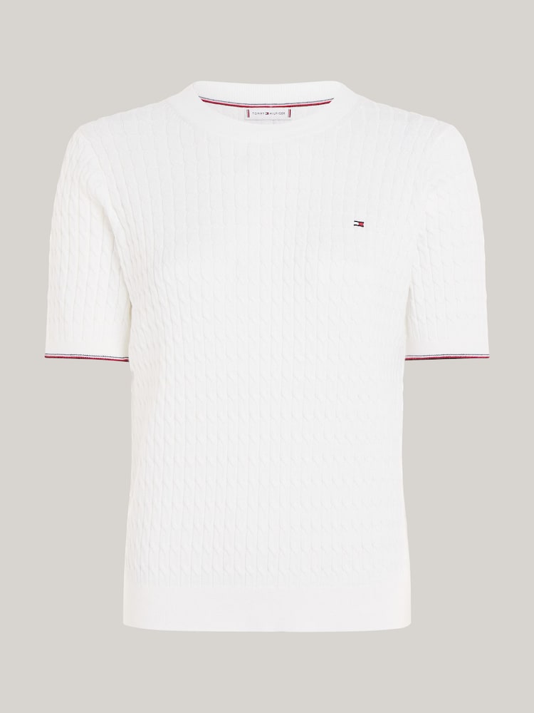 Tommy Hilfiger Cream Cable Short Sleeve Sweater - Image 5 of 5