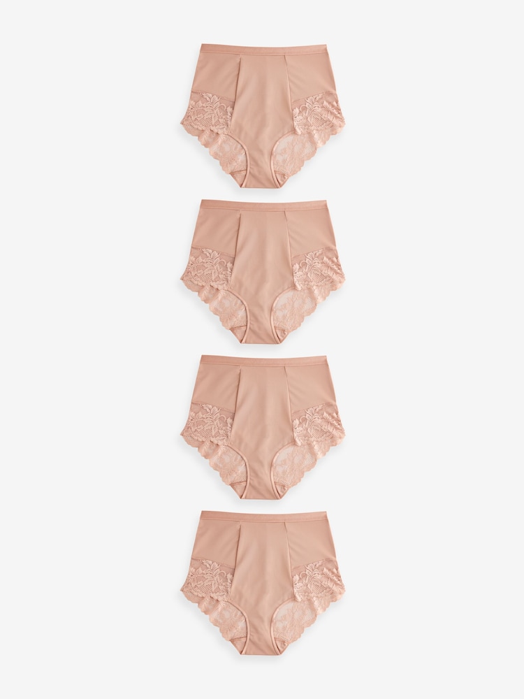 Praline Nude High Waist Brief Tummy Control Shaping Lace Back Bikinis 4 Pack - Image 1 of 5