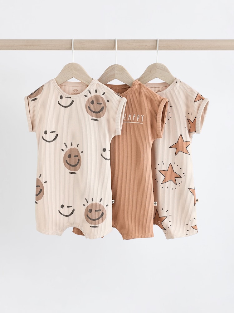 Neutral Happy Baby Jersey 100% Cotton Rompers 3 Pack - Image 1 of 13