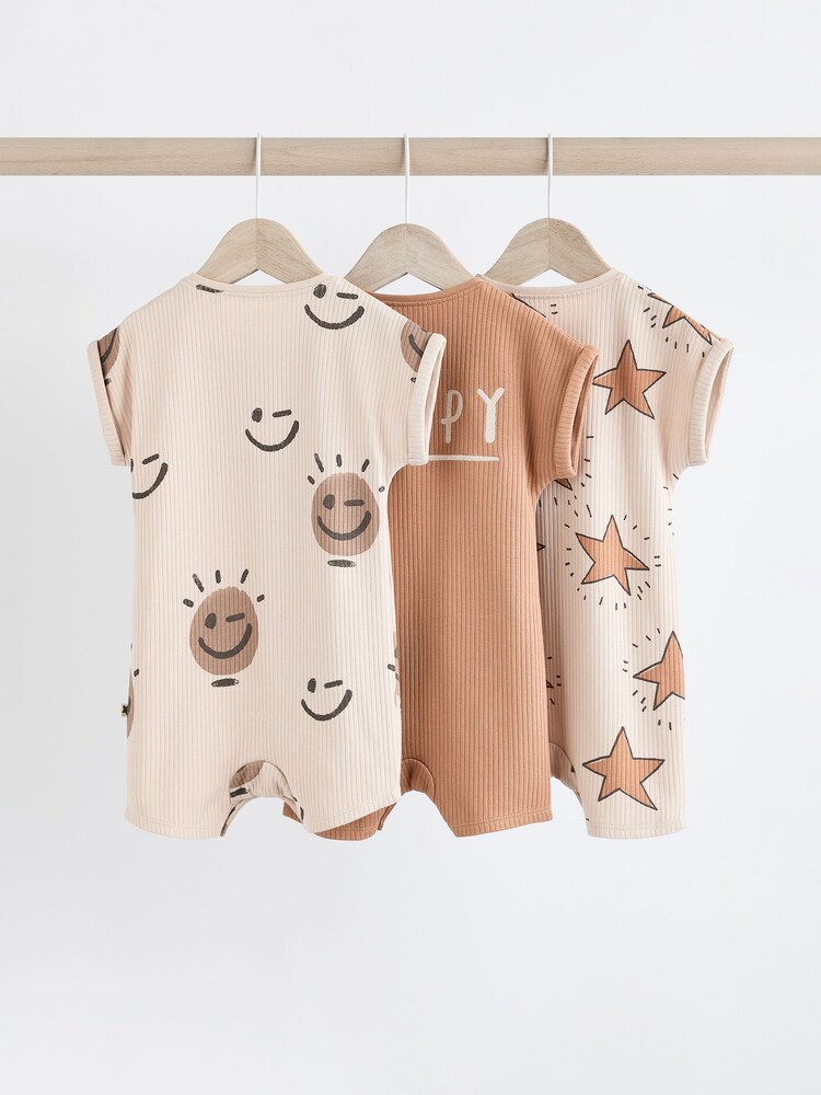 Neutral Happy Baby Jersey 100% Cotton Rompers 3 Pack - Image 2 of 13