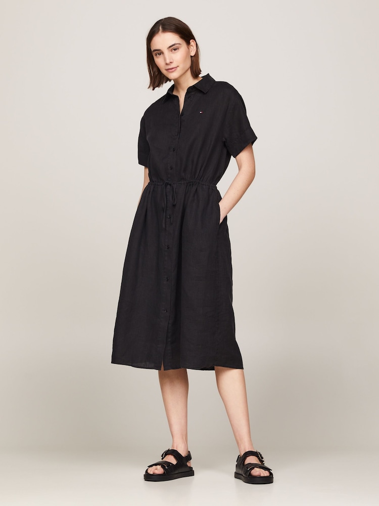 Tommy Hilfiger Black 100% Linen Midi Shirt Dress - Image 1 of 5 Tommy Hilfiger Black 100% Linen Midi Shirt Dress - Image 1 of 5