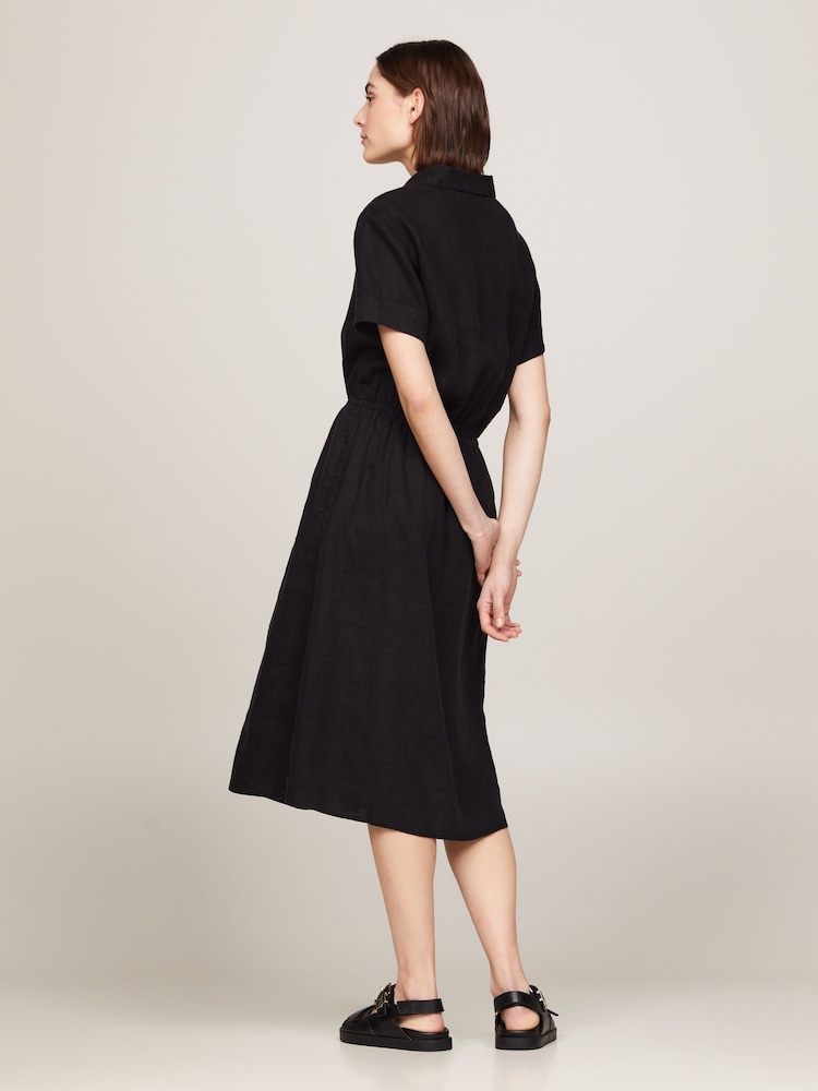 Tommy Hilfiger Black 100% Linen Midi Shirt Dress - Image 2 of 5 Tommy Hilfiger Black 100% Linen Midi Shirt Dress - Image 2 of 5